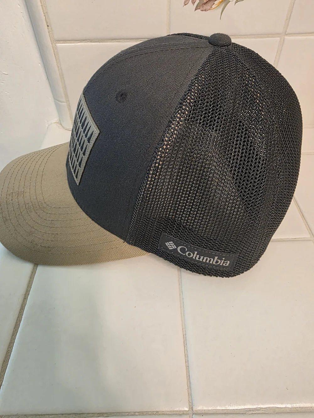 Columbia Gray and Tan Trucker Hat with Tree Flag Patch